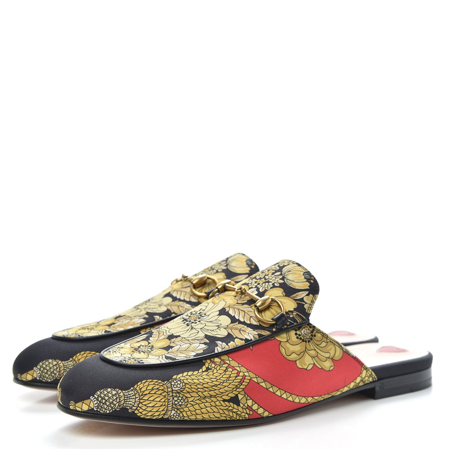Gucci Twill Flora Womens Princetown Slippers 40 Red Black 3 of 9