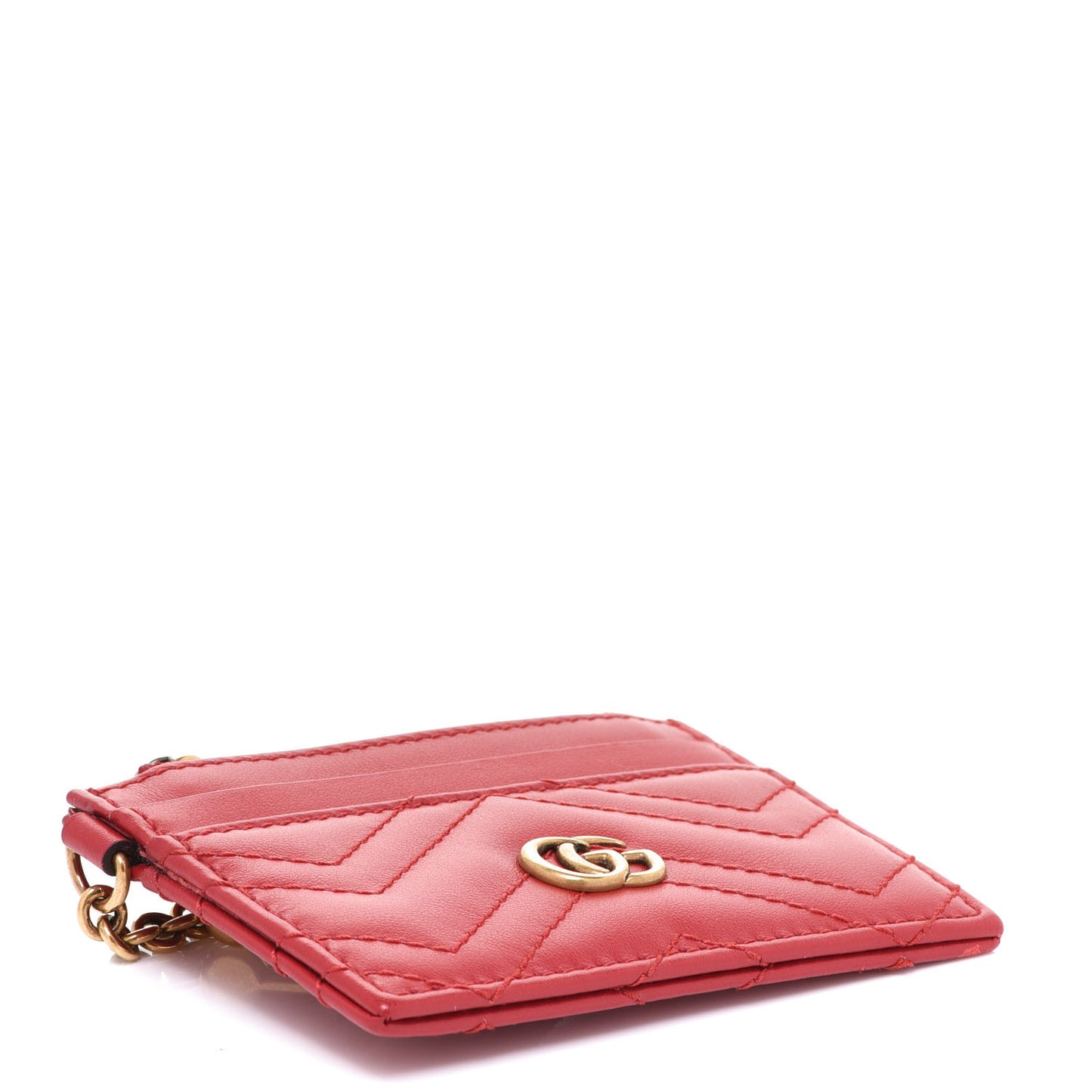 Calfskin Matelasse GG Marmont Key Case Card Holder Hibiscus Red
