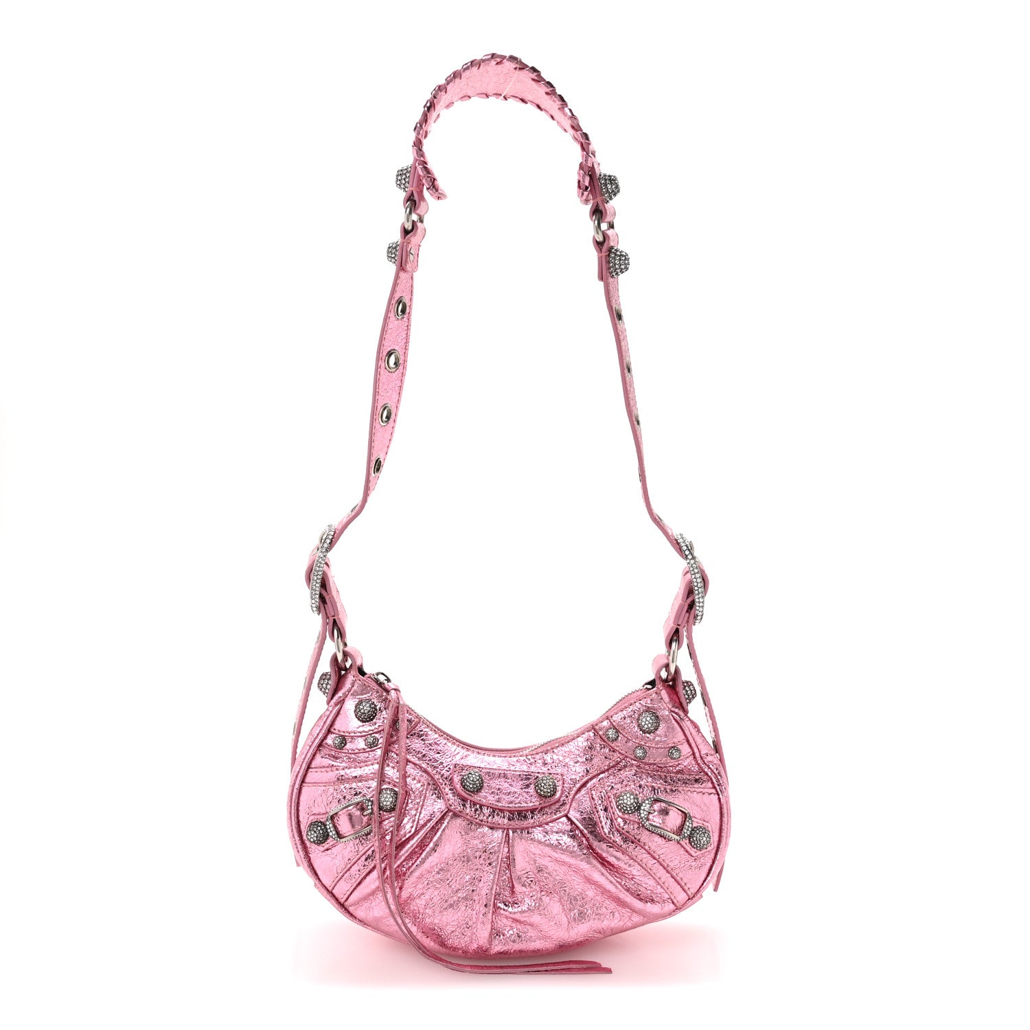 Balenciaga Metallic Agneau Arena Crystal Le Cagole Shoulder Bag XS Met Pink 1 of 11