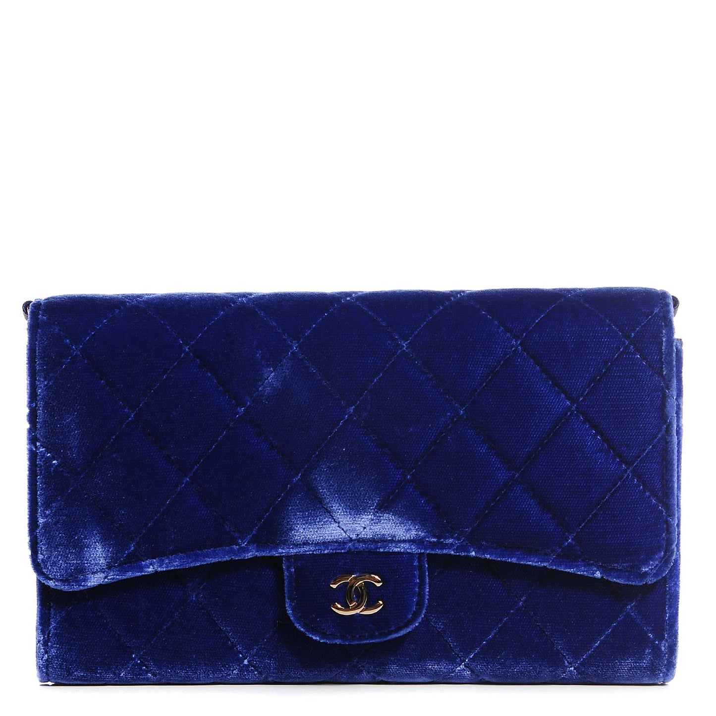 Velvet Quilted Clutch With Chain Blue