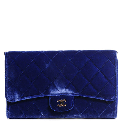 Chanel Velvet Quilted Clutch With Chain Blue 1 of 8