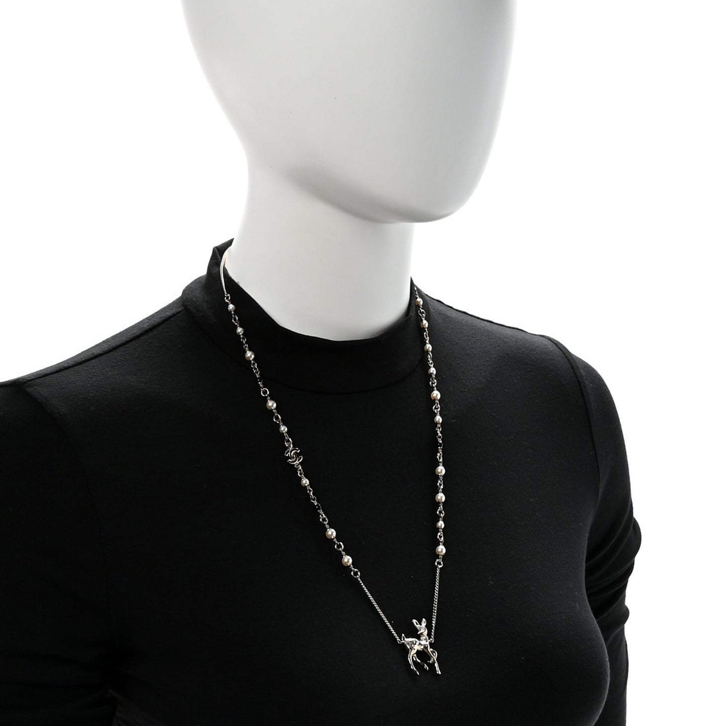 Pearl Crystal CC Deer Long Necklace Gold Green