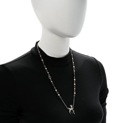 Chanel Pearl Crystal CC Deer Long Necklace Gold Green 2 of 5