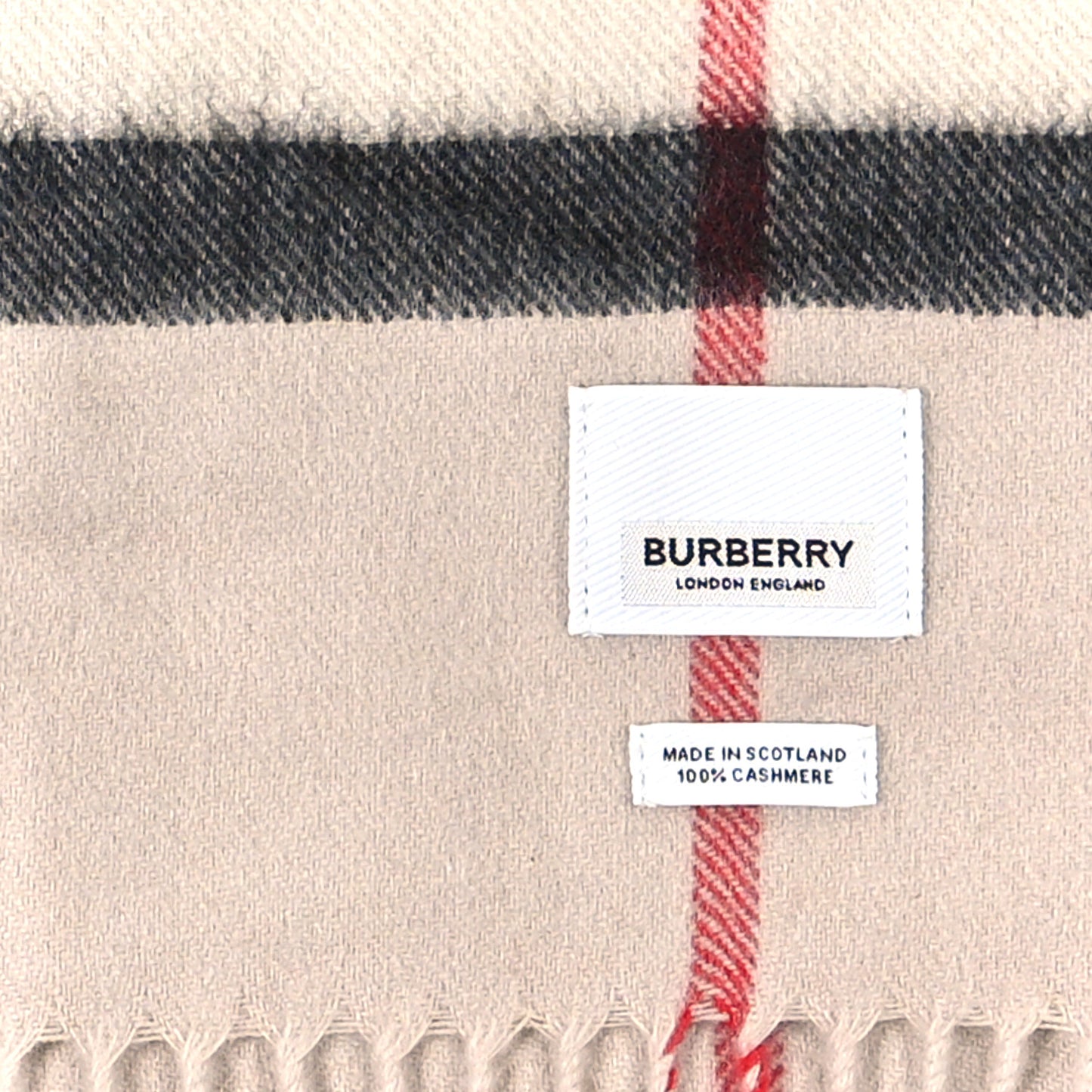 Cashmere Giant Check Fringe Scarf Stone
