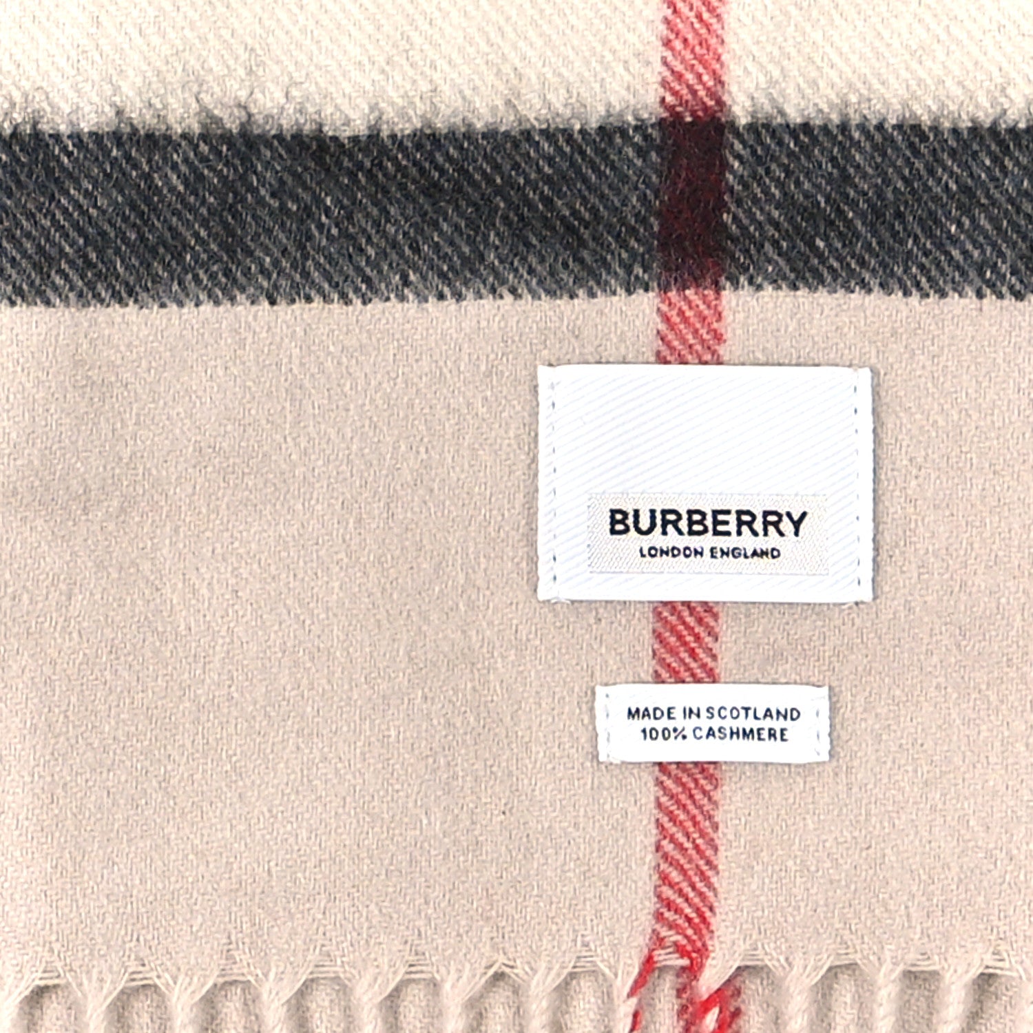 Burberry Cashmere Giant Check Fringe Scarf Stone 3 of 3