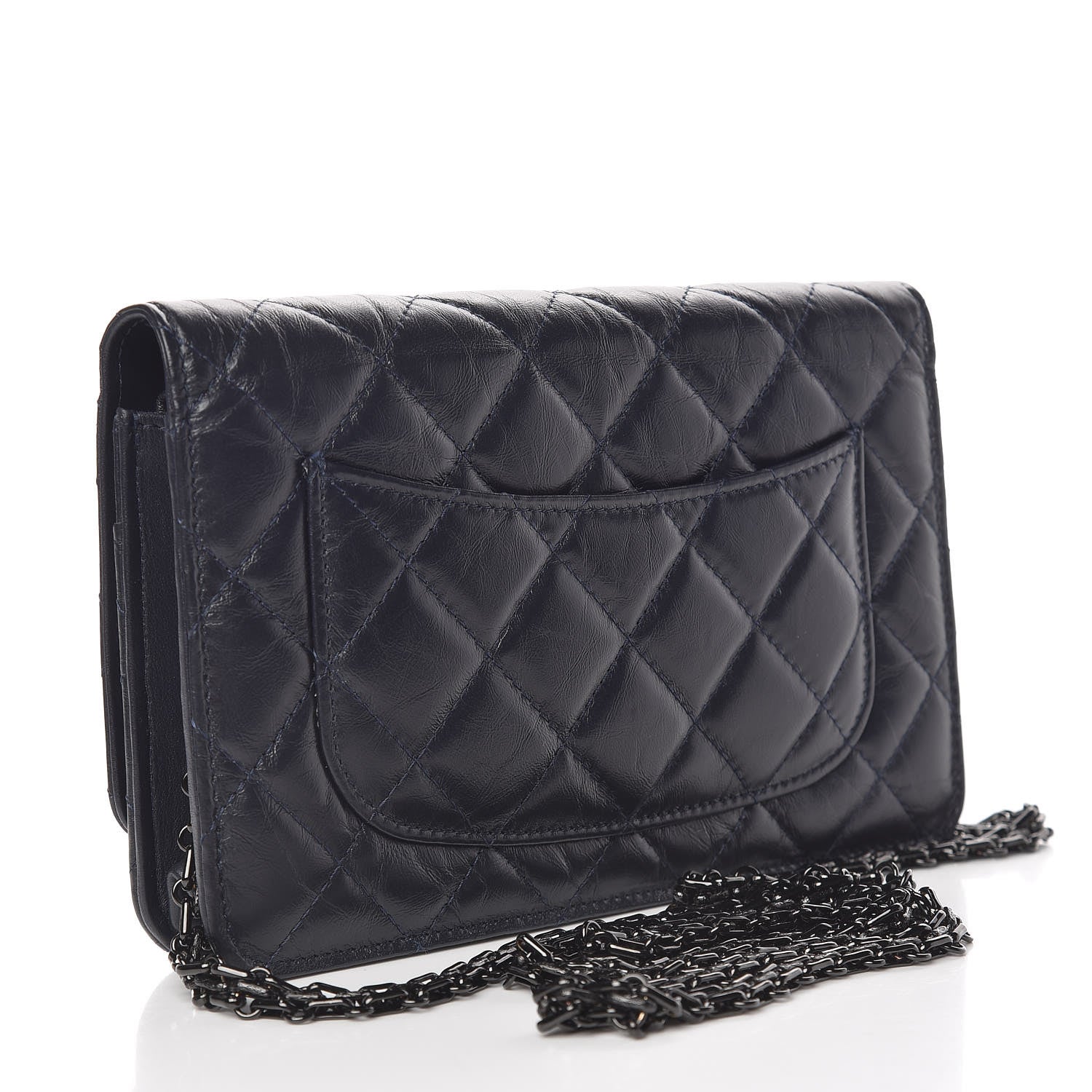 Chanel Aged Calfskin Quilted Reissue Wallet On Chain WOC Navy 3 of 11