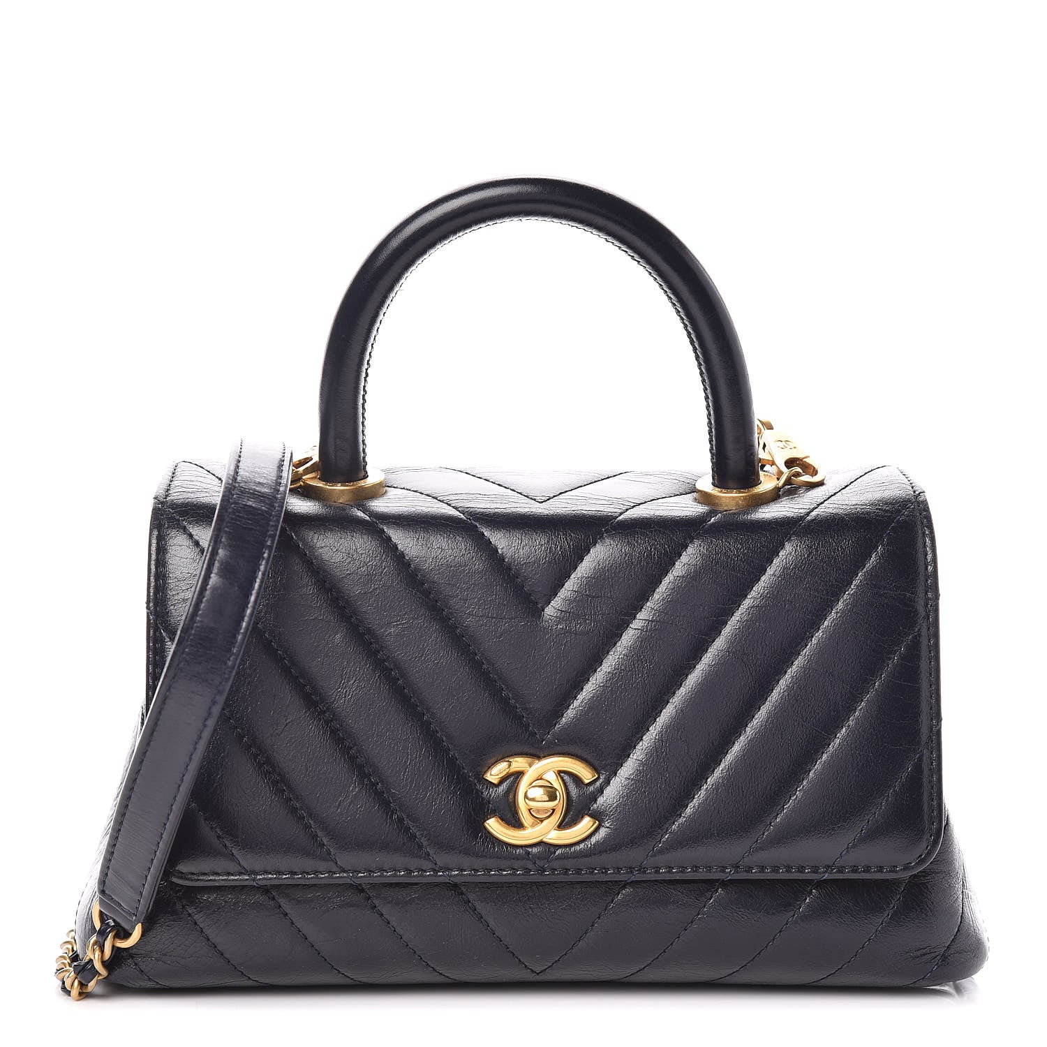 Chanel Calfskin Chevron Quilted Mini Coco Handle Flap Blue 1 of 10