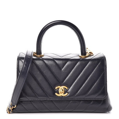 Chanel Calfskin Chevron Quilted Mini Coco Handle Flap Blue 1 of 10