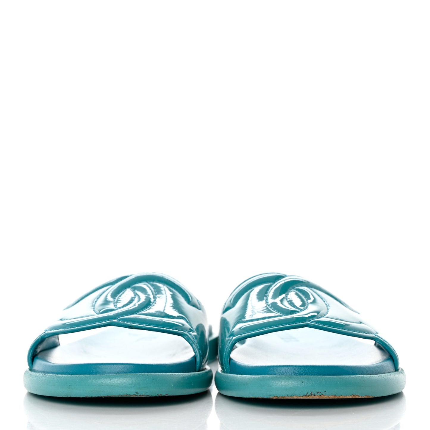 Patent Calfskin CC Slip On Mules 38.5 Turquoise