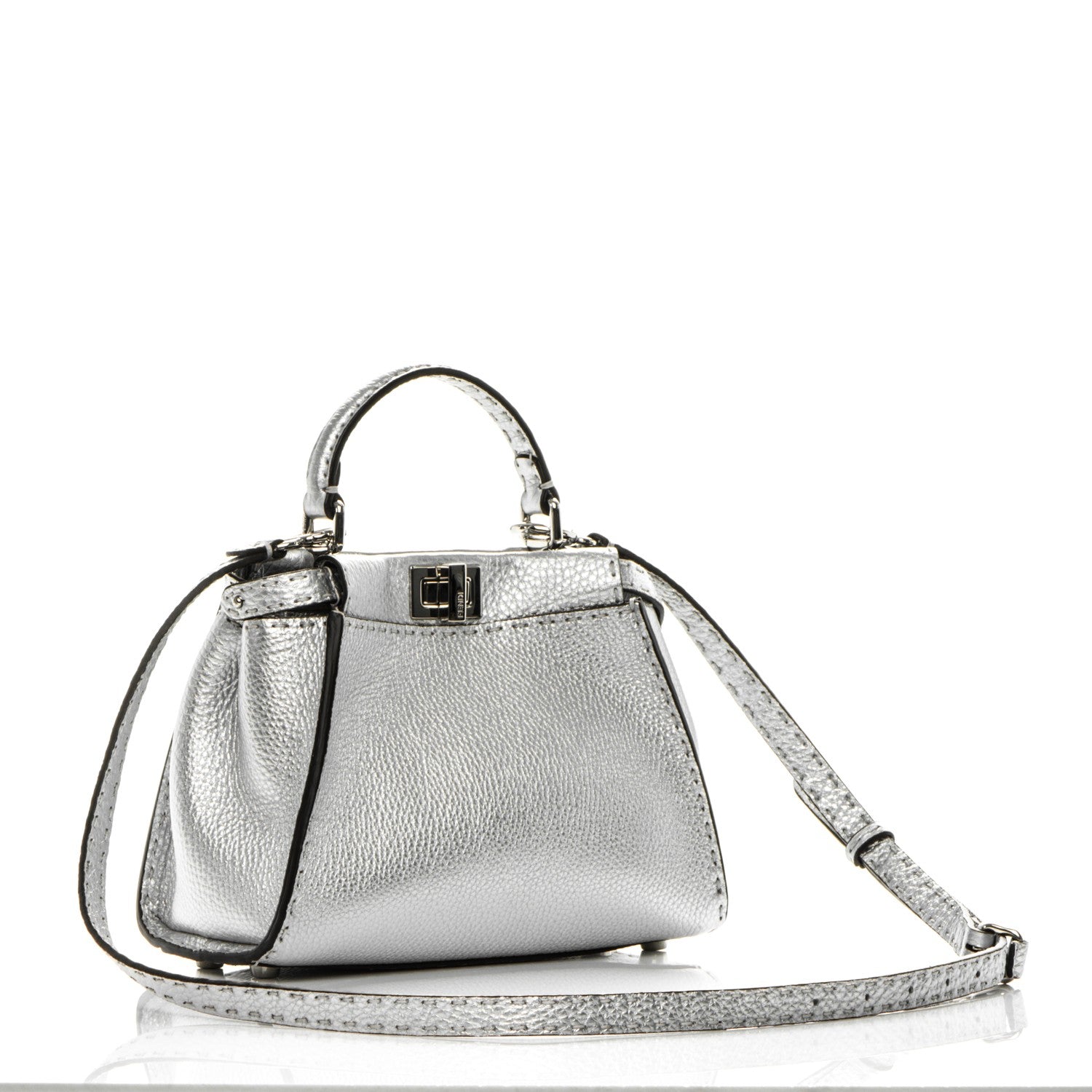Fendi Cuoio Romano Lux Selleria Mini Peekaboo Iconic Satchel Argento 4 of 8