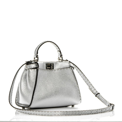Fendi Cuoio Romano Lux Selleria Mini Peekaboo Iconic Satchel Argento 4 of 8