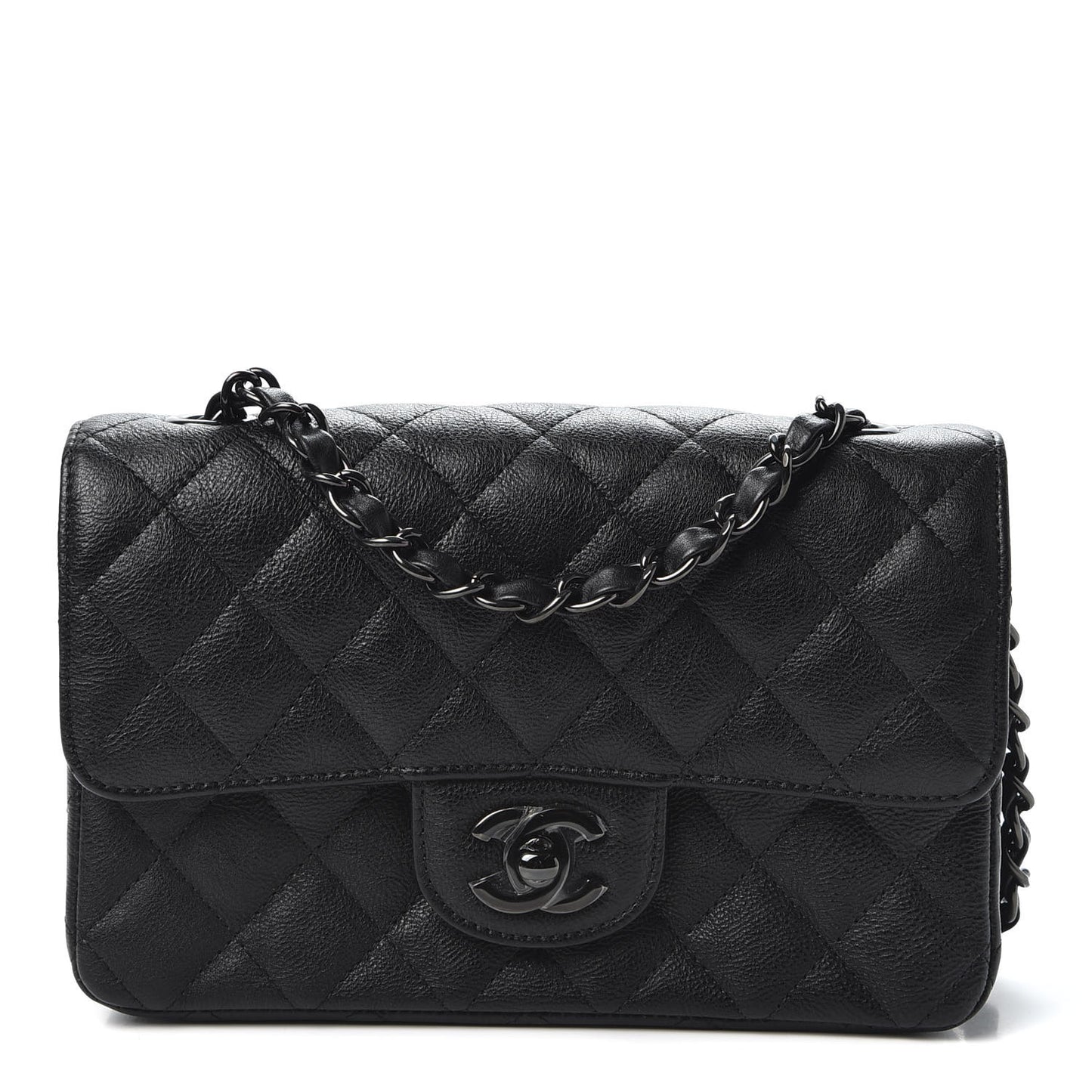 Crumpled Calfskin Quilted Mini Rectangular Flap So Black