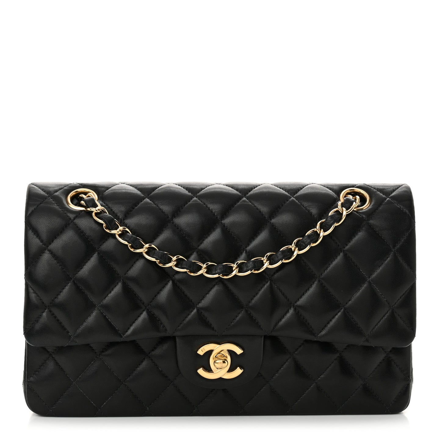 Lambskin Quilted Medium Double Flap Black