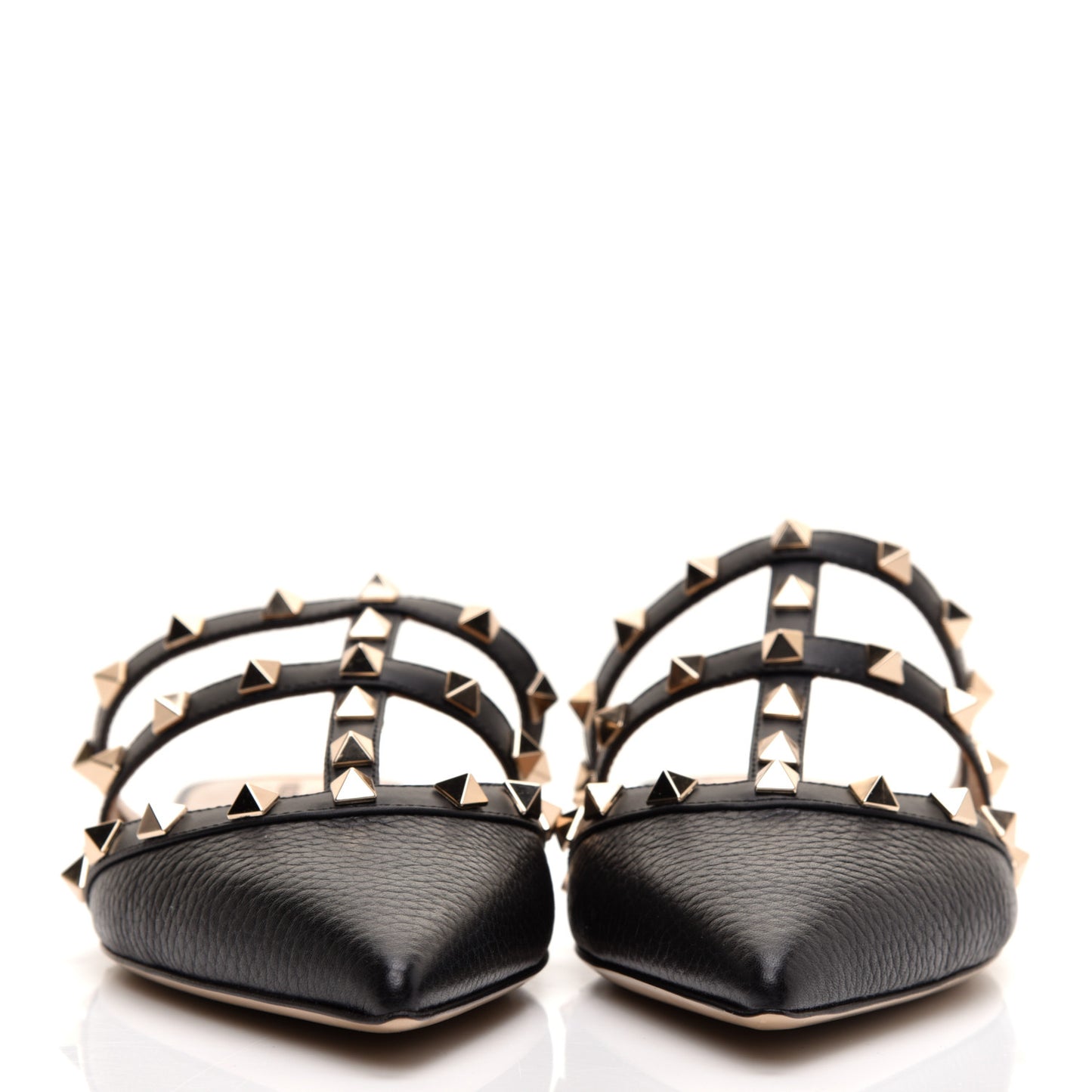 Pebbled Calfskin Rockstud Flat Cage Mules 37 Black
