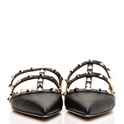 Valentino Garavani Pebbled Calfskin Rockstud Flat Cage Mules 37 Black 2 of 9