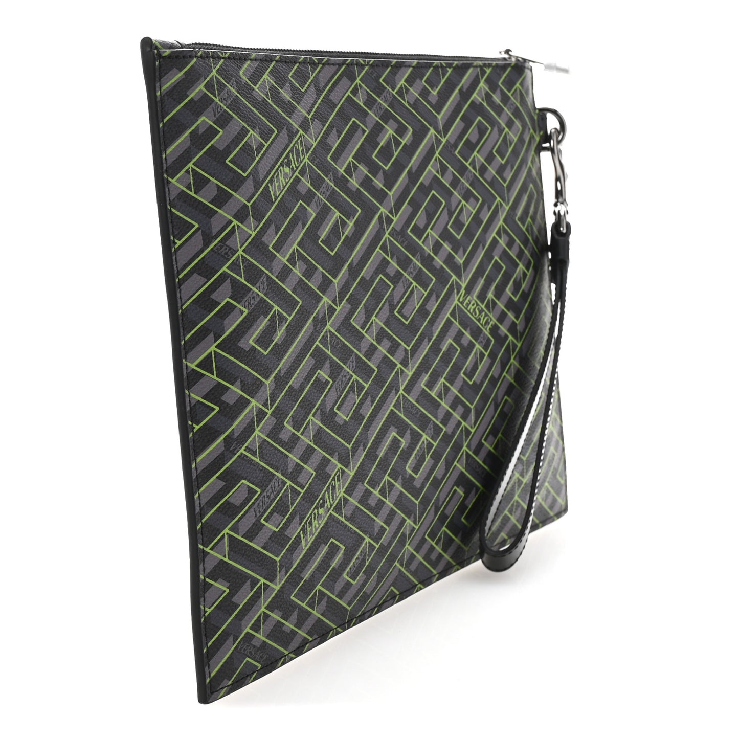 Coated Canvas La Greca Signature Pouch Black Green