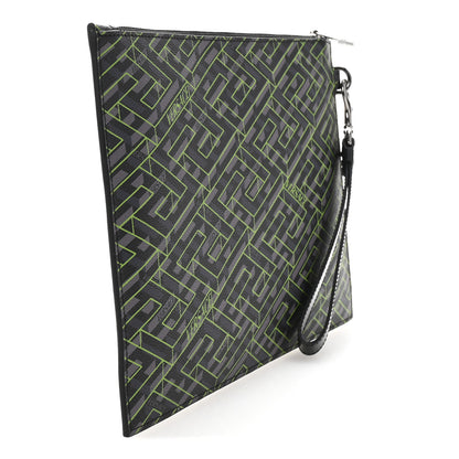 Versace Coated Canvas La Greca Signature Pouch Black Green 3 of 7