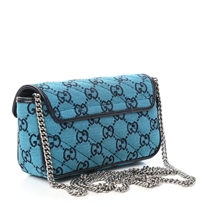Gucci Monogram Multicolor Matelasse Diagonal Super Mini GG Marmont Shoulder Bag Light Blue 3 of 9