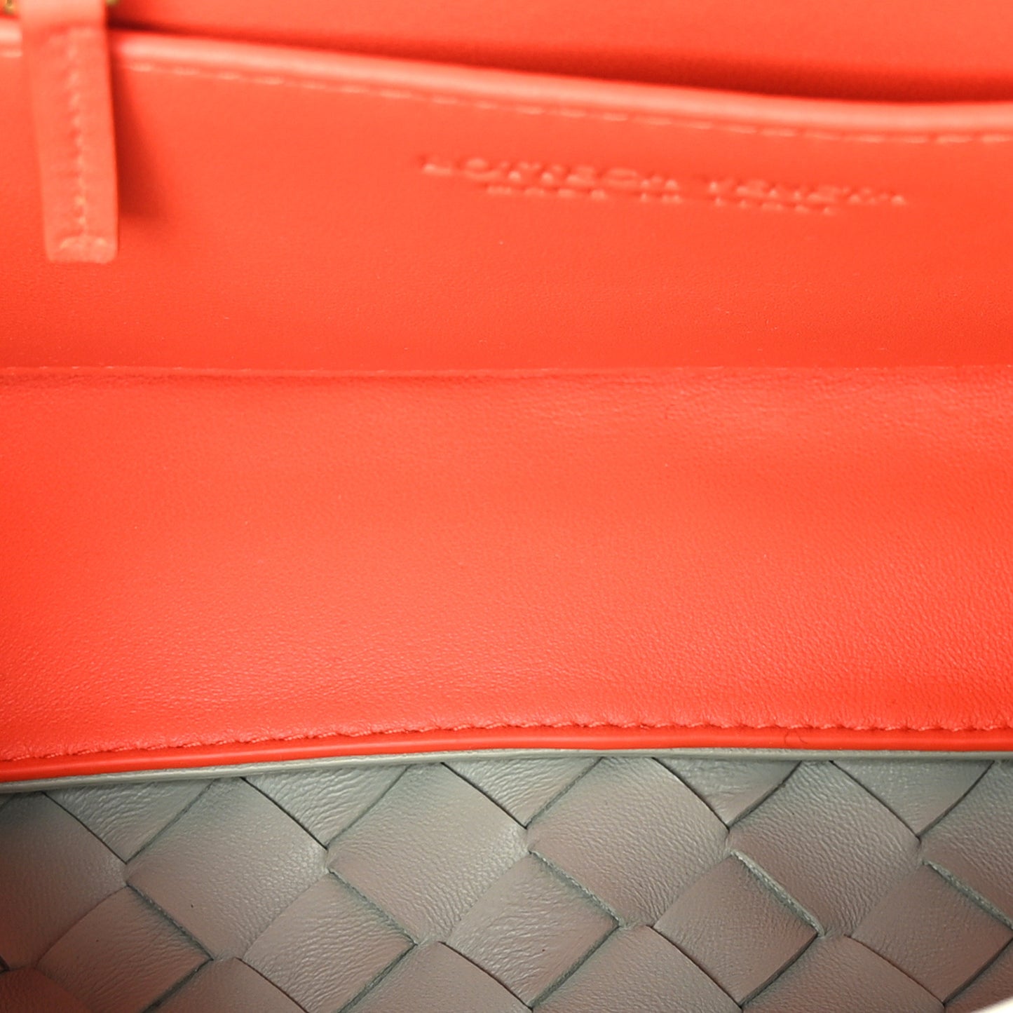 Nappa Intrecciato Small East West Andiamo Shoulder Bag New Sauge Orange Celadon