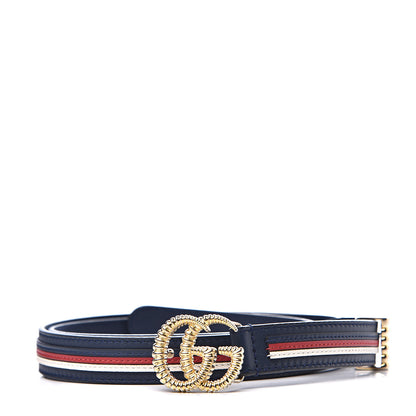 Gucci Calfskin Sylvie Stripe Torchon Double G 20mm Belt 95 38 Maritime Hibiscus Red Mystic White 1 of 4