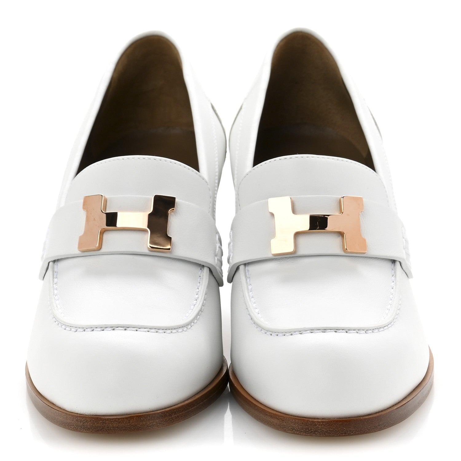 Hermes Calfskin Womens Dauphine 70 Moccasin Loafers 37.5 White 3 of 10