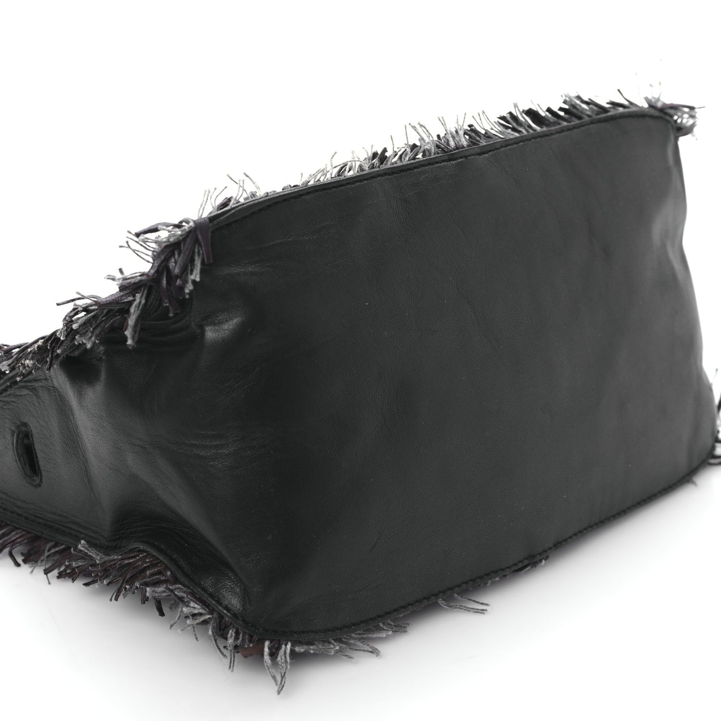 Nappa Intrecciato Alligator Fringe Shoulder Bag Black