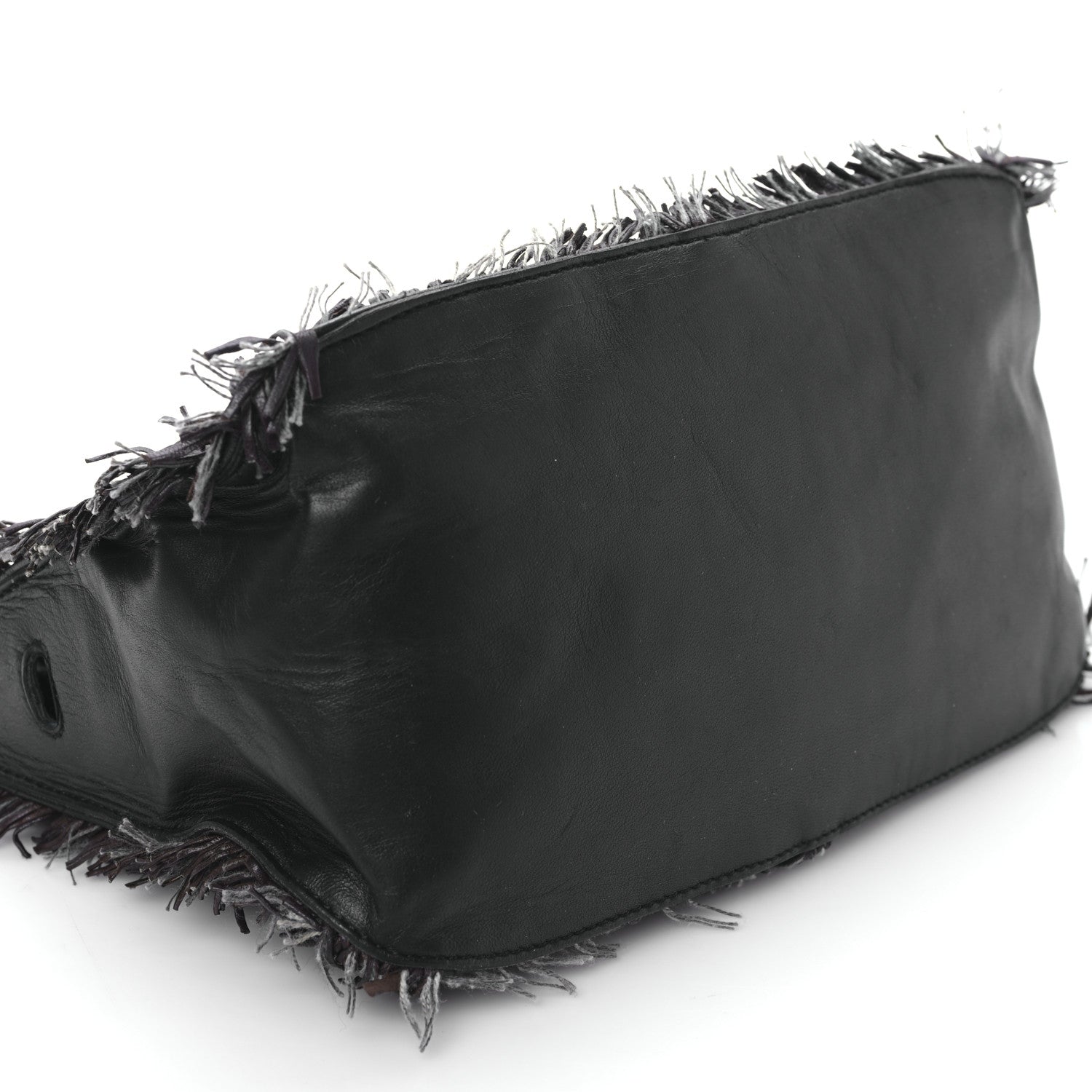 Bottega Veneta Nappa Intrecciato Alligator Fringe Shoulder Bag Black 7 of 8