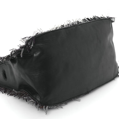 Bottega Veneta Nappa Intrecciato Alligator Fringe Shoulder Bag Black 7 of 8