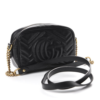 Gucci Calfskin Matelasse Mini GG Marmont Chain Shoulder Bag Black 4 of 13