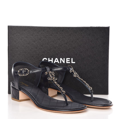 Chanel Goatskin CC Chain Thong Sandals 41 Dark Blue 8 of 8
