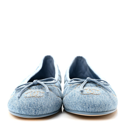 Chanel Denim Quilted CC Cap Toe CC Ballerina Flats 40 Light Blue 3 of 10