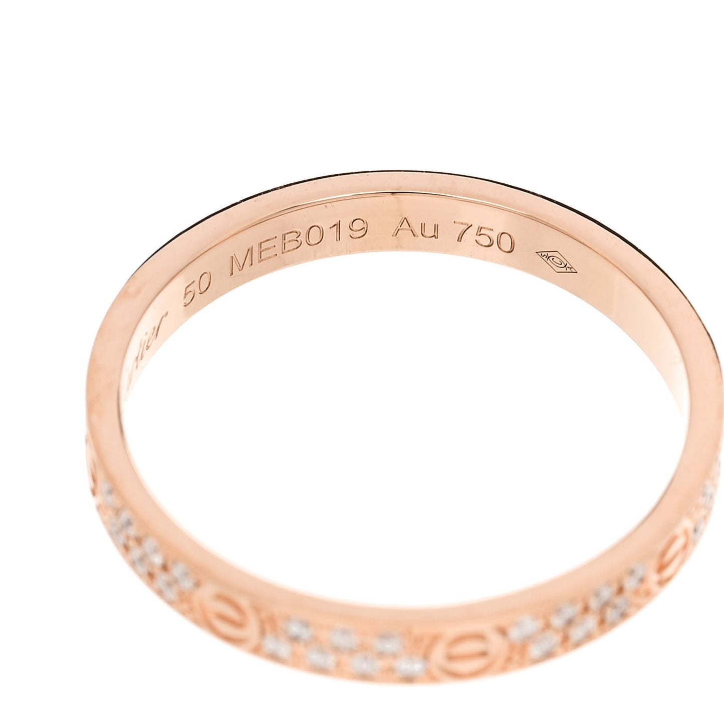 18K Pink Gold Diamond 2.6mm LOVE Paved Band Ring 50 5.25