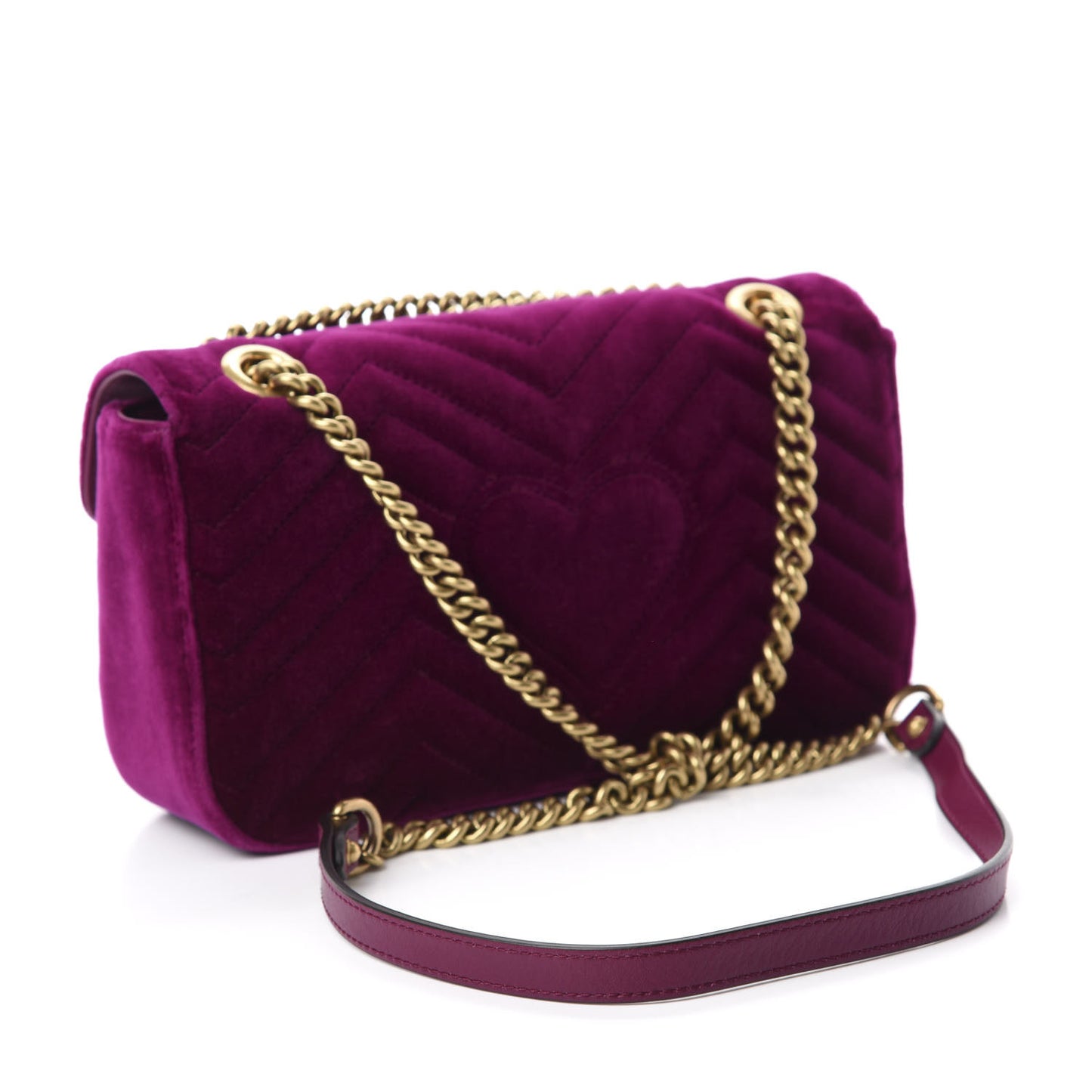 Velvet Matelasse Small GG Marmont Shoulder Bag Fuchsia Violet Cyclamen