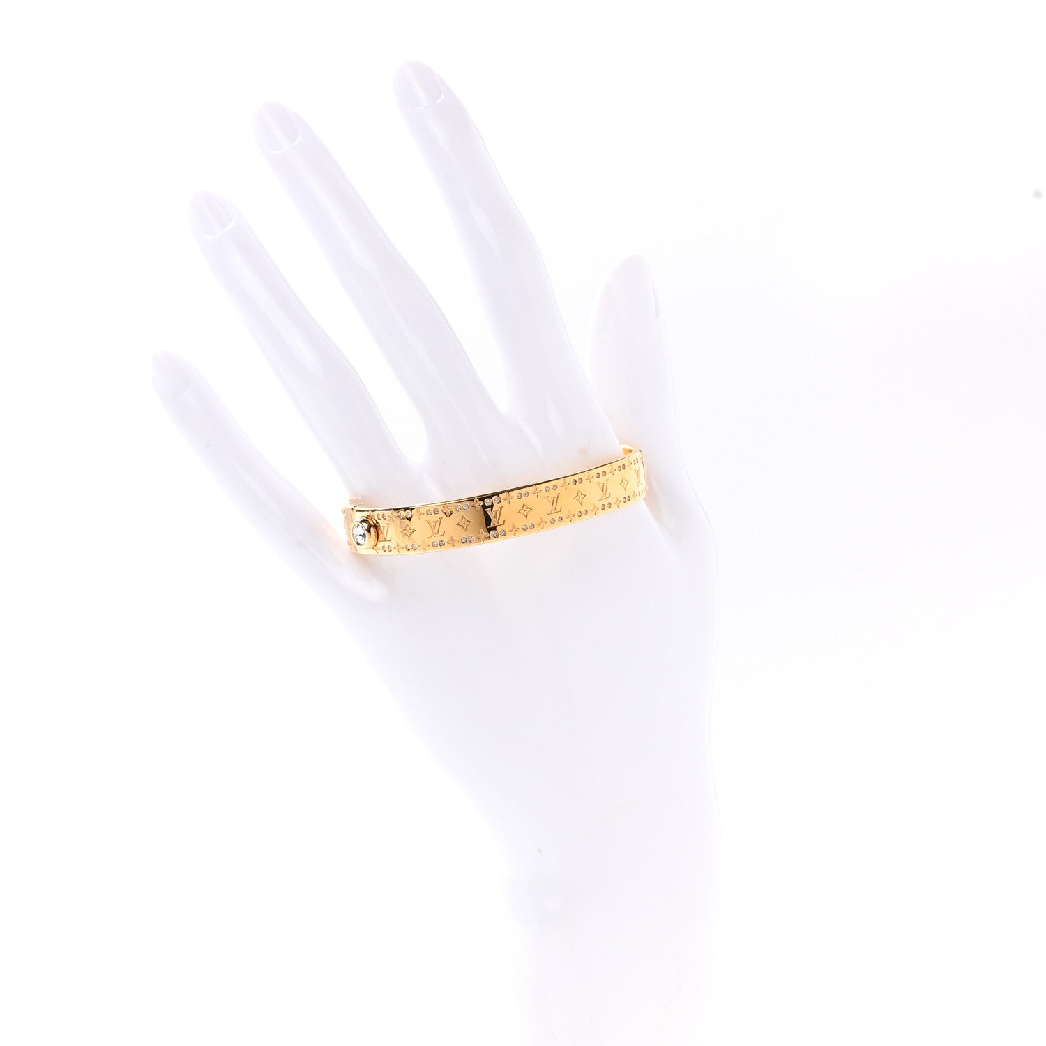 Louis Vuitton Brass Crystal Monogram Nanogram Strass Cuff S Gold 2 of 7