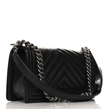 Chanel Caviar Chevron Quilted Medium Boy Flap Black 3 of 11