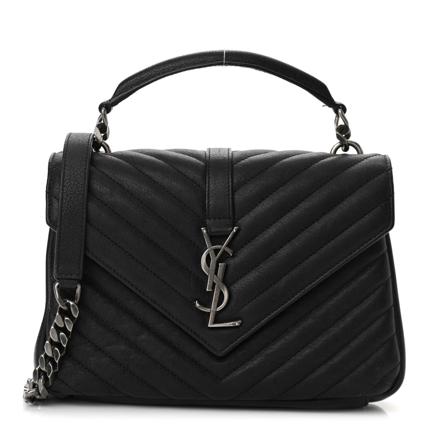 Sheepskin Matelasse Chevron Monogram Medium College Bag Asphalt
