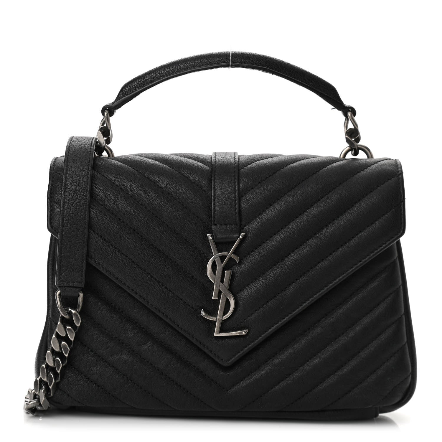 Saint Laurent Sheepskin Matelasse Chevron Monogram Medium College Bag Asphalt 1 of 9