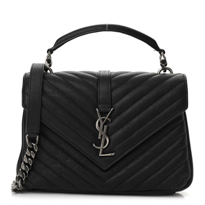 Saint Laurent Sheepskin Matelasse Chevron Monogram Medium College Bag Asphalt 1 of 9