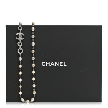 Chanel Crystal Pearl CC Long Necklace Silver 6 of 6