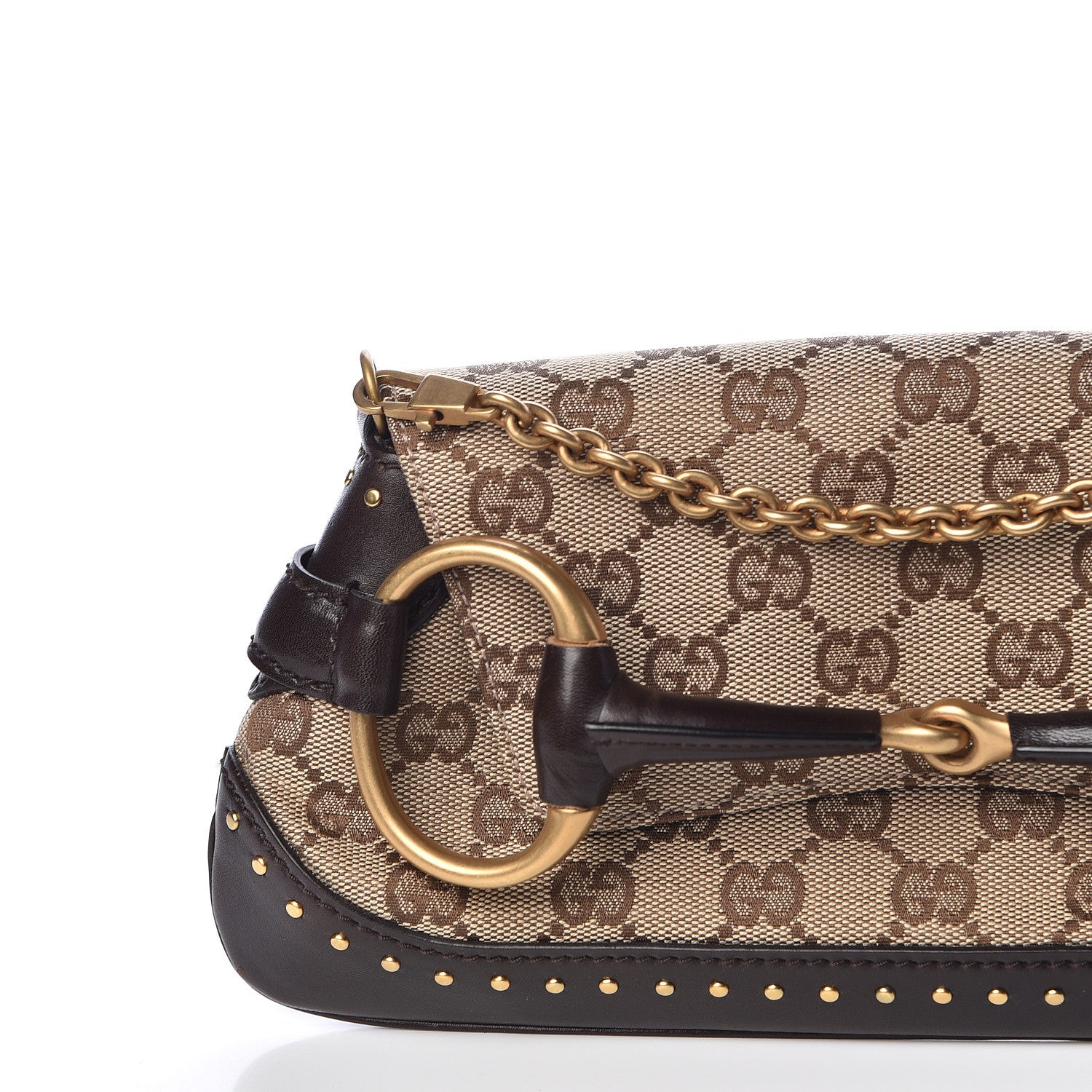 Gucci Monogram Studded Horsebit Clutch Dark Brown 12 of 16