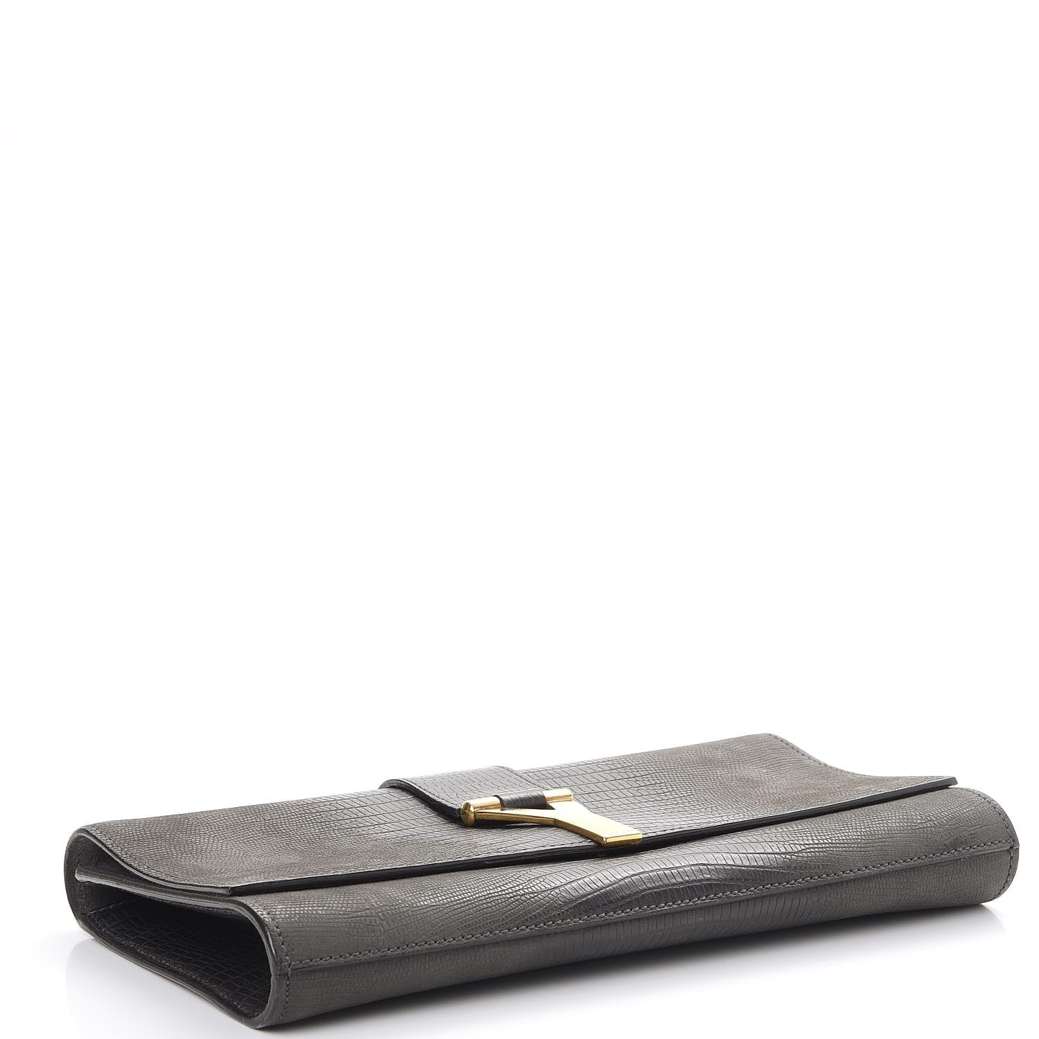 Saint Laurent Lizard Calfskin Embossed Classic Y Clutch Black 4 of 14