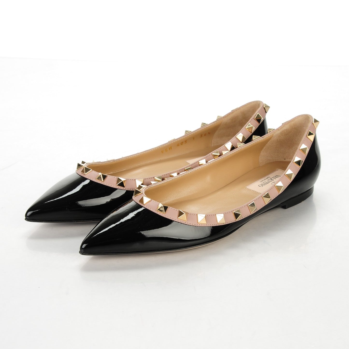 Patent Nappa Rockstud Ballerina Flats 36.5 Black Poudre