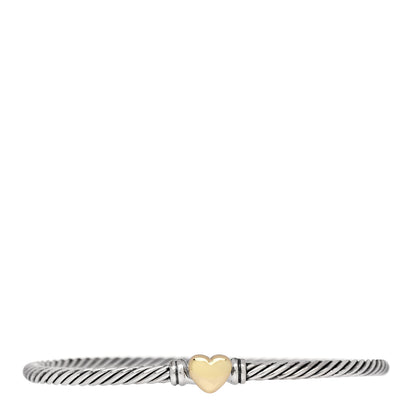 David Yurman Sterling Silver 18K Yellow Gold 3mm Cable Collectibles Heart Bracelet 1 of 3