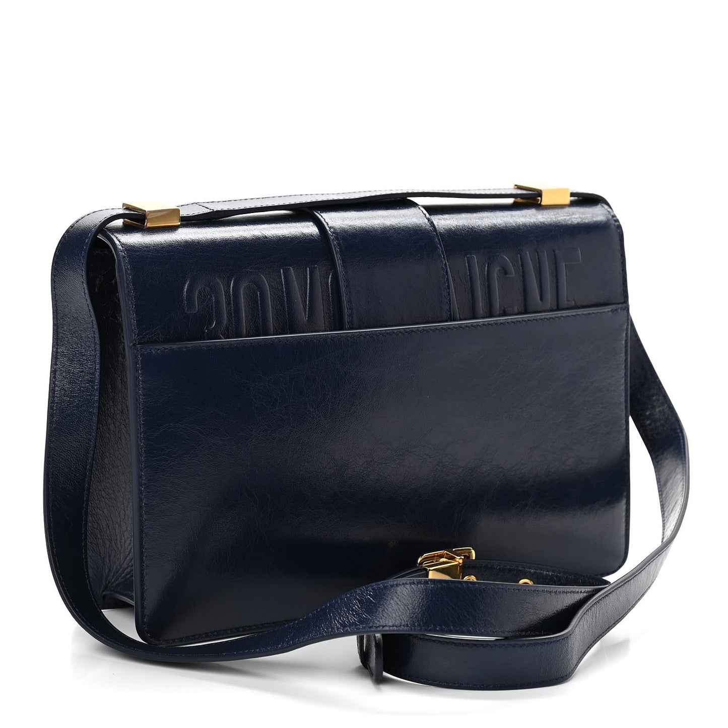 Shiny Crinkled Lambskin 30 Montaigne Flap Bag Indigo