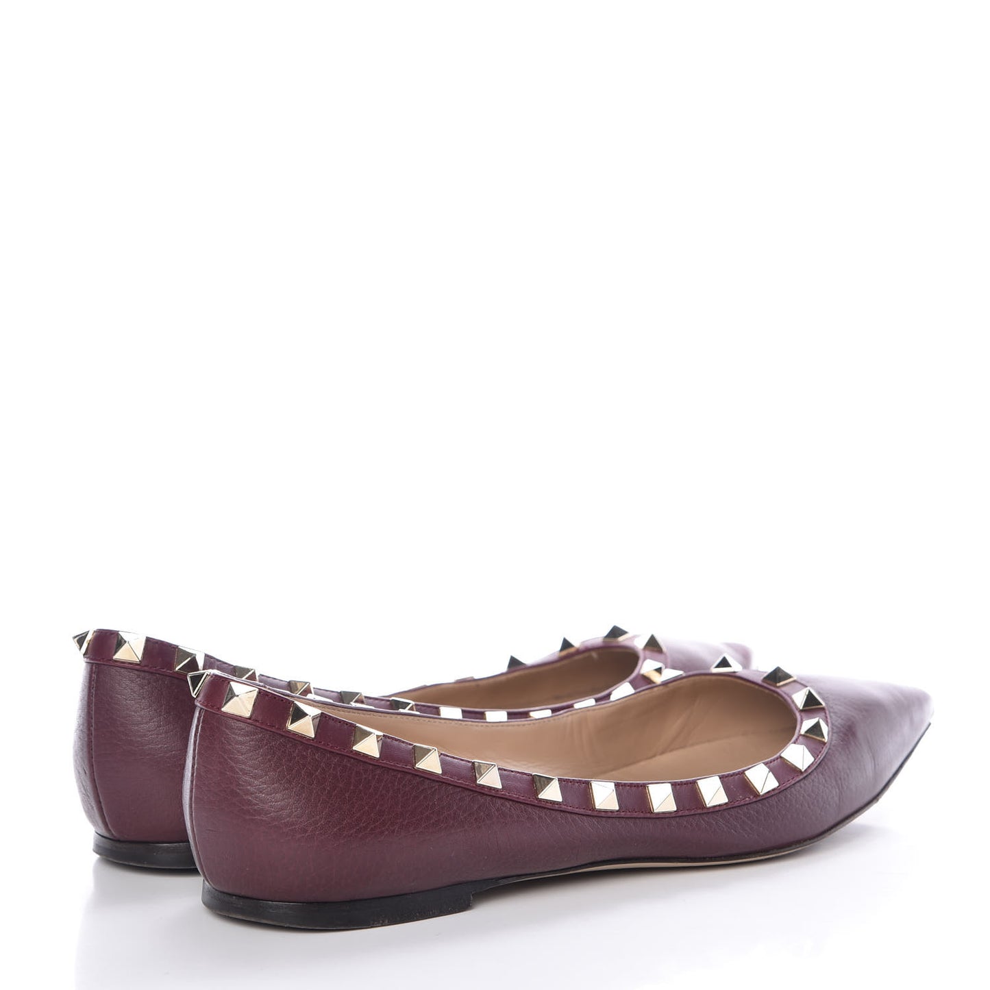 Pebbled Calfskin Rockstud Ballerina Flats 38 Rubin