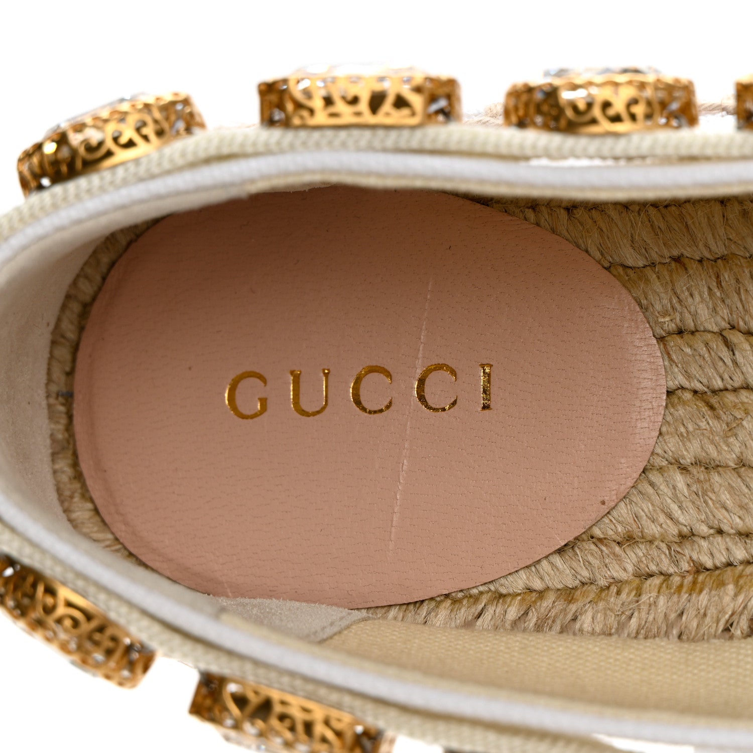 Gucci Canvas Crystal Embellished Espadrilles 36.5 Great White 7 of 9