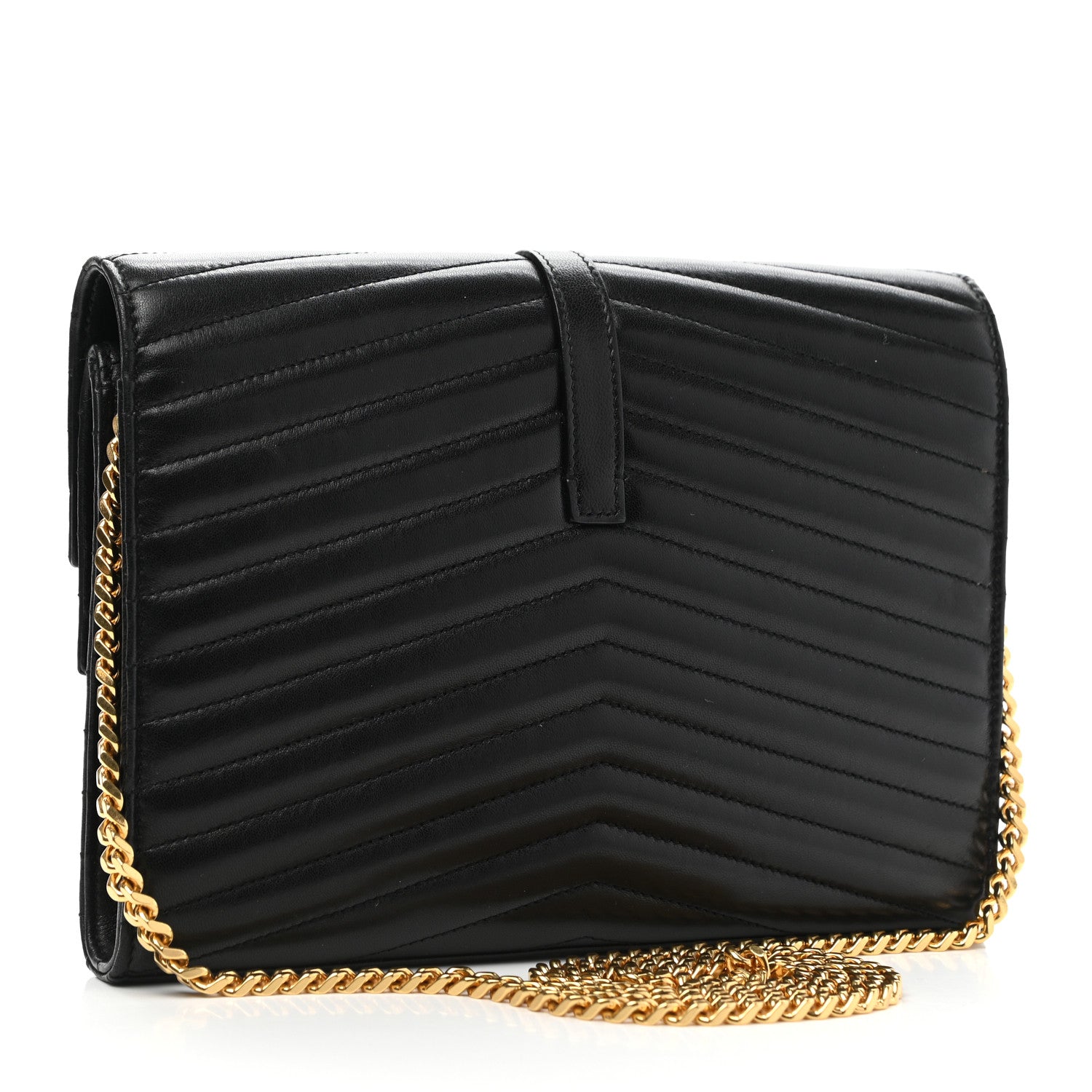 Saint Laurent Lambskin Matelasse Chevron Monogram Sulpice Chain Wallet Black 3 of 13