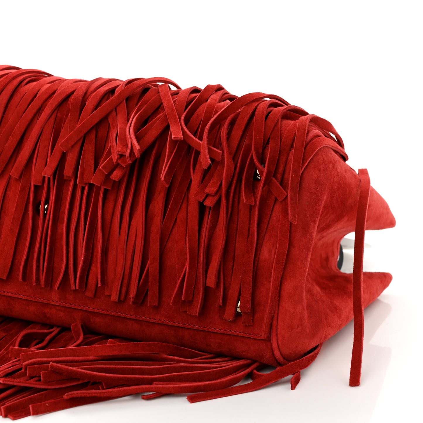 Suede Bamboo Fringe Medium Shopper Tote Red