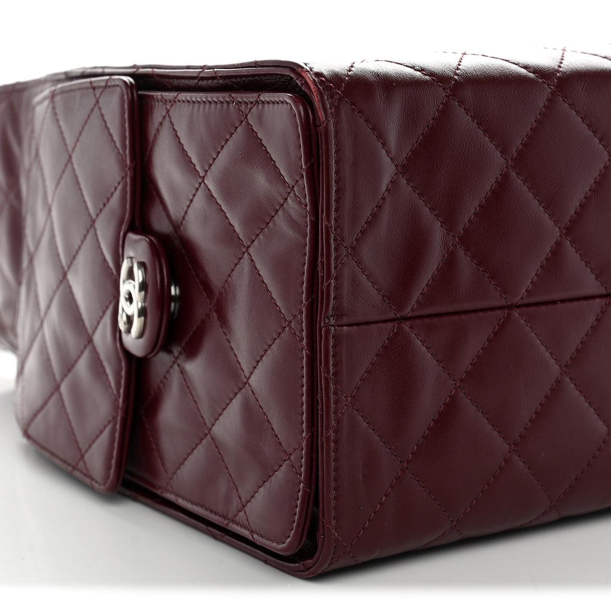 Shiny Crumpled Calfskin Quilted Medium Chanel 25 Handbag Dark Burgundy