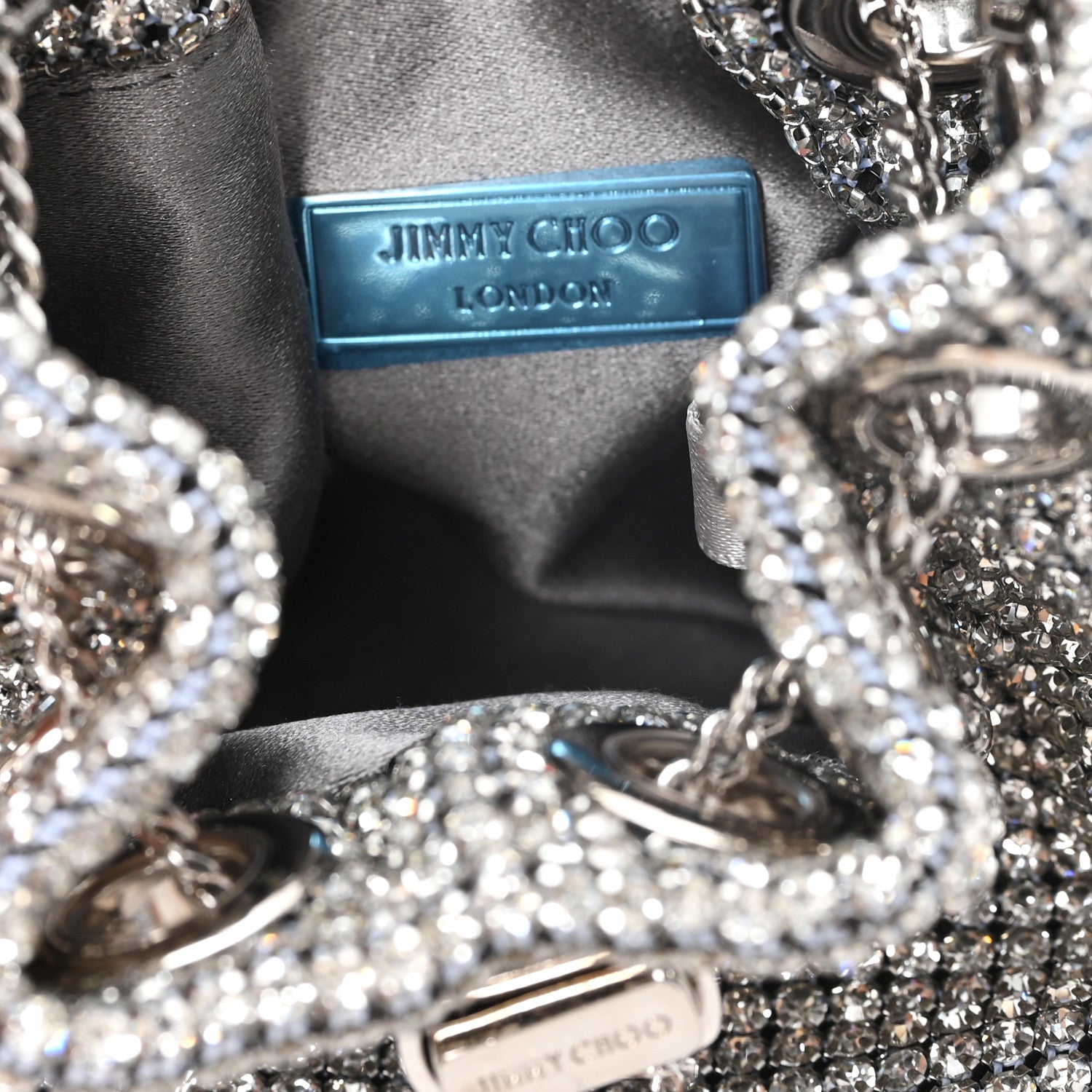 Jimmy Choo Satin Crystal Embellished Micro Bon Bon Bag Silver 6 of 10